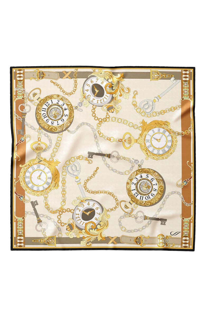 Elizabetta Like Clockwork - Silk Pocket Square for Men, Main, color, Beige