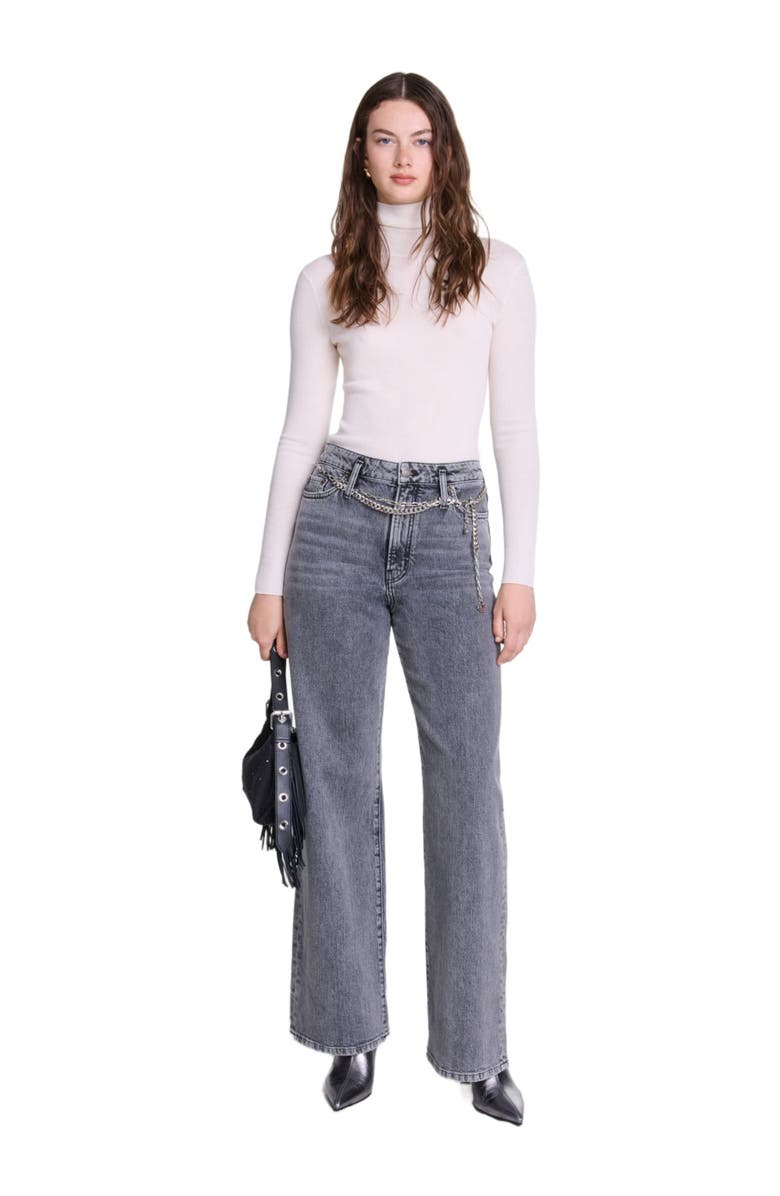 maje Wide-leg jeans with chain-link belt, Main, color,
