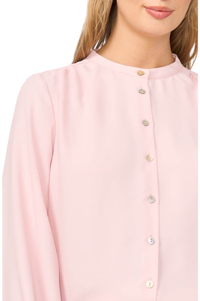 Shirred Mock Neck Button-Up Shirt, Alternate, color, PINK CLOUD