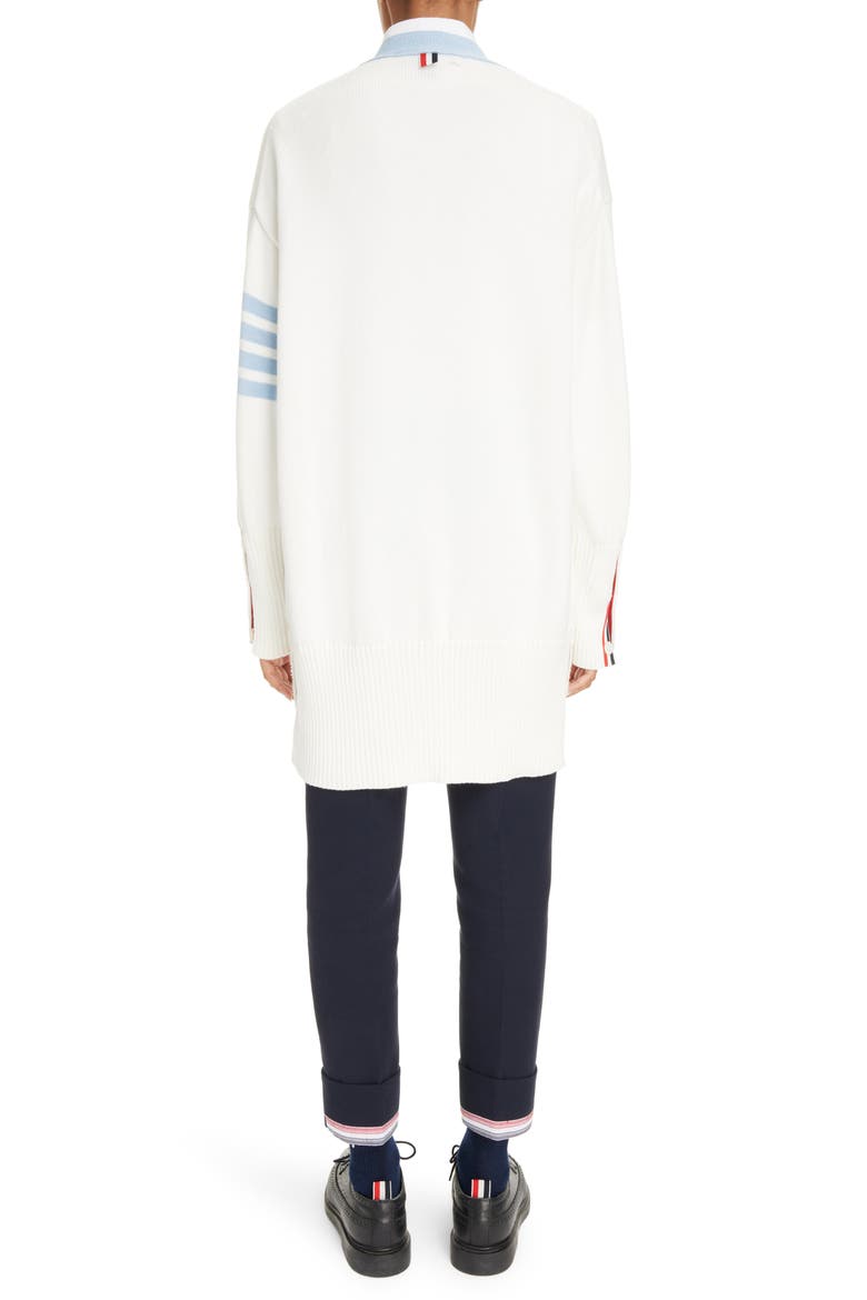 4-Bar Oversize Cotton V-Neck Cardigan, Alternate, color, WHITE
