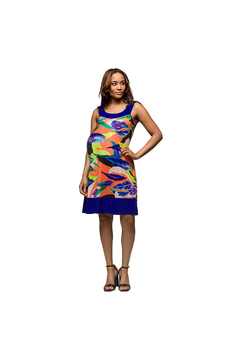 Maternity Multicolor Scoop Neck Sleeveless Knee Length Dress, Main, color, Orange Multi
