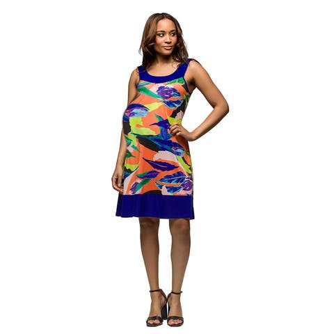 Maternity Multicolor Scoop Neck Sleeveless Knee Length Dress