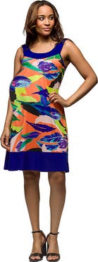 24seven Comfort Apparel Maternity Multicolor Scoop Neck Sleeveless Knee Length Dress