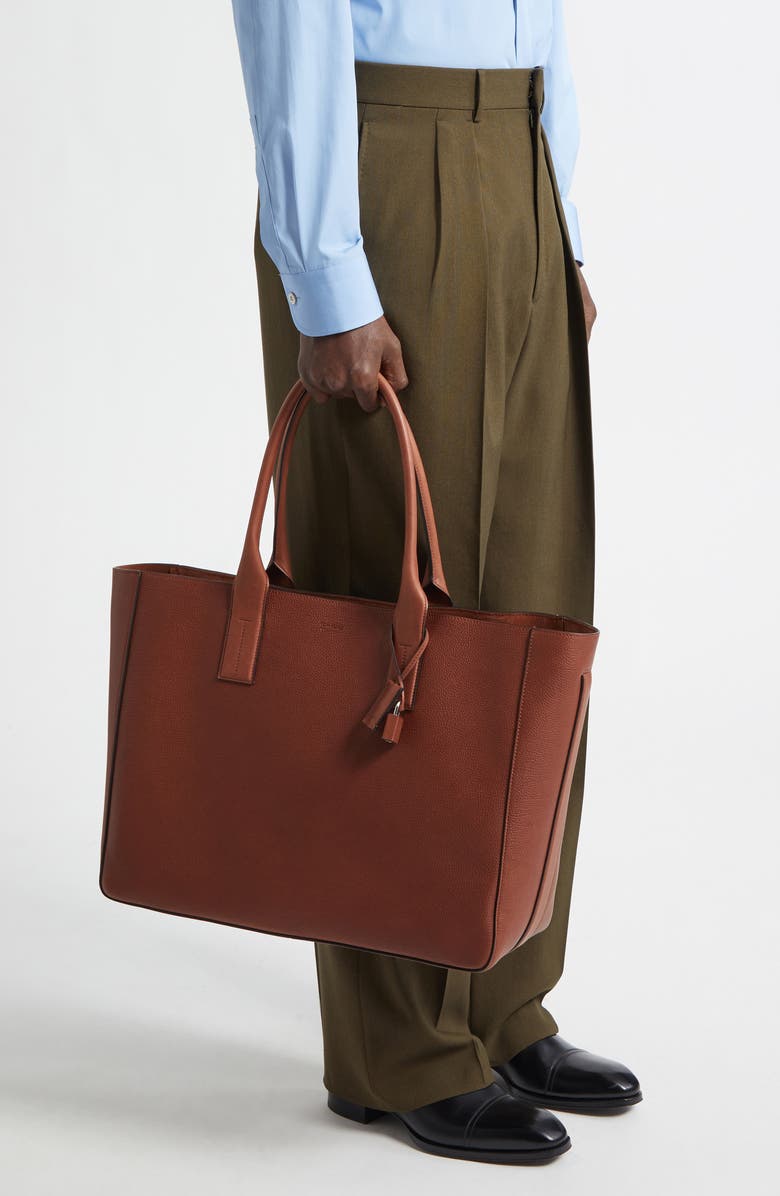 TOM FORD Grained Leather East/West Tote, Alternate, color, Brunette