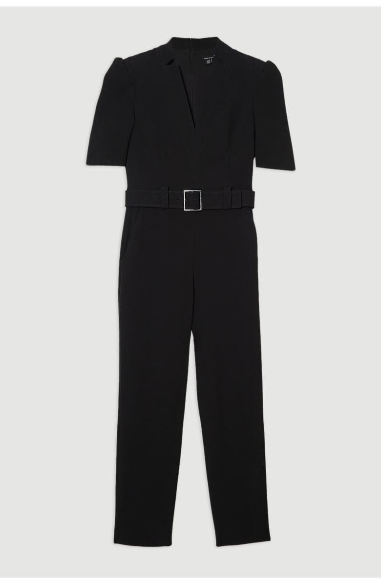 Karen Millen Petite Crepe Belted Jumpsuit, Alternate, color, Black