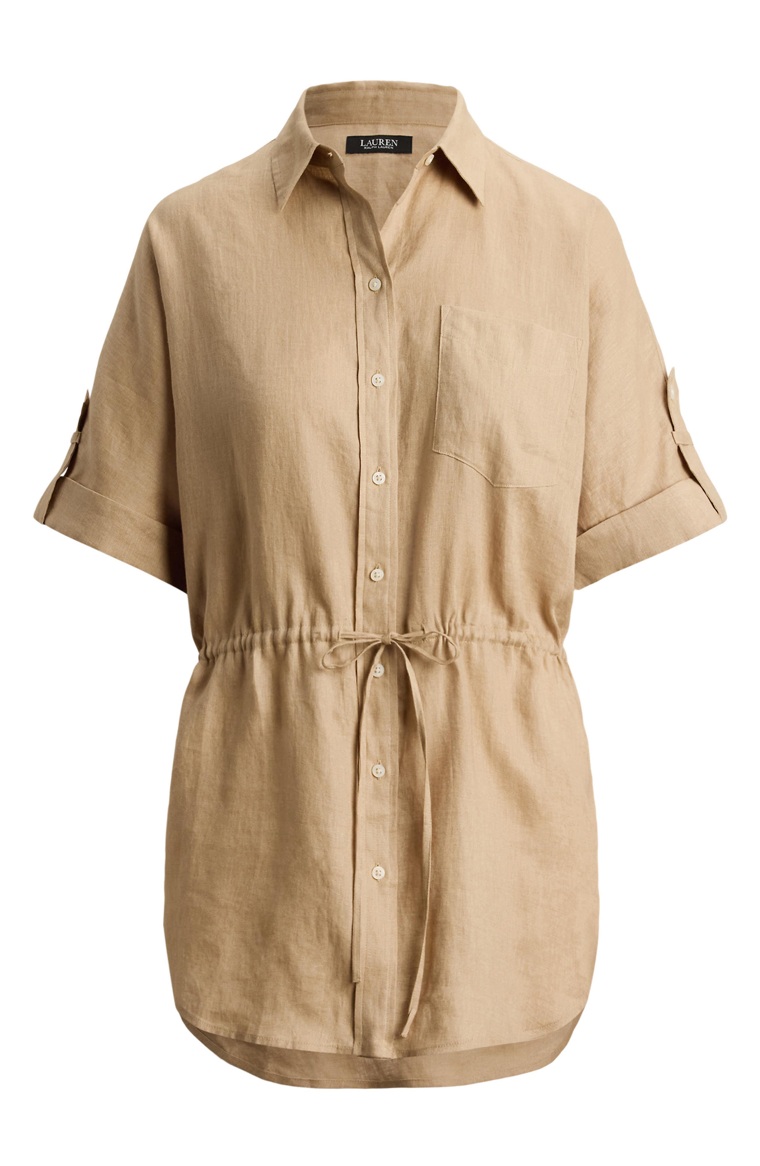 Lauren Ralph Lauren Linen Roll-Tab Sleeve Tunic (Women) | Nordstrom