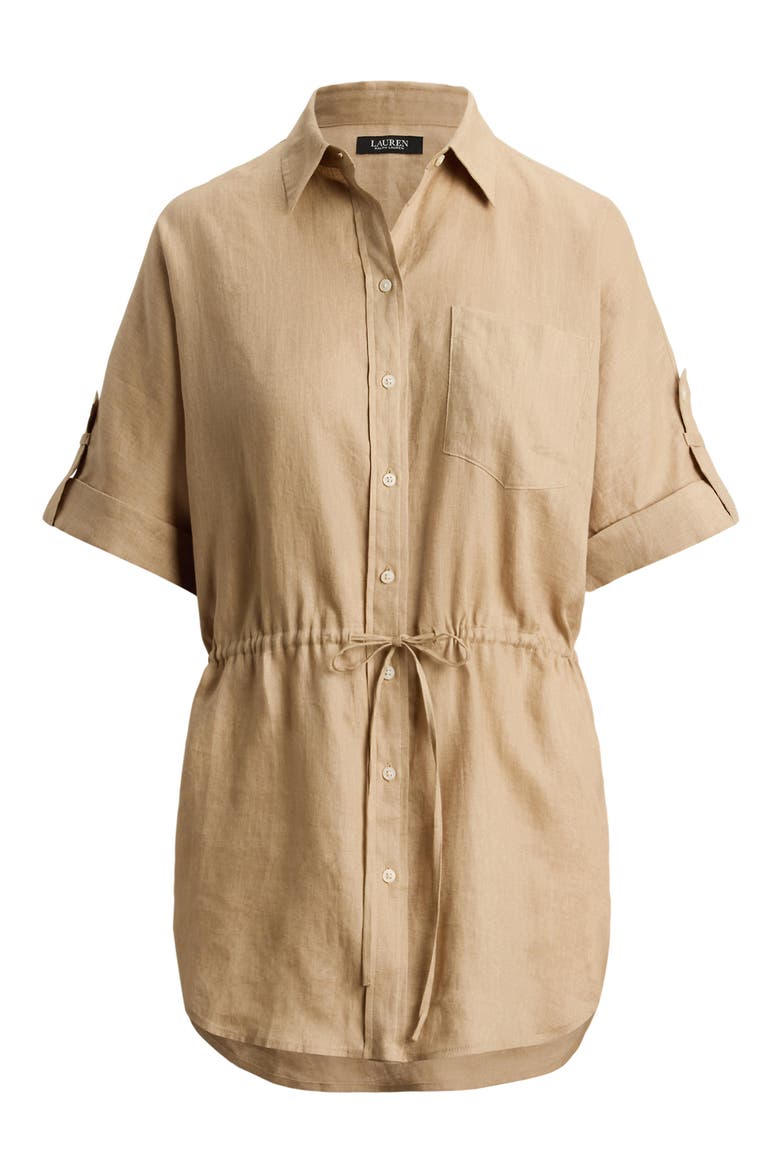 Linen Roll-Tab Sleeve Tunic, Alternate, color, BIRCH BEIGE