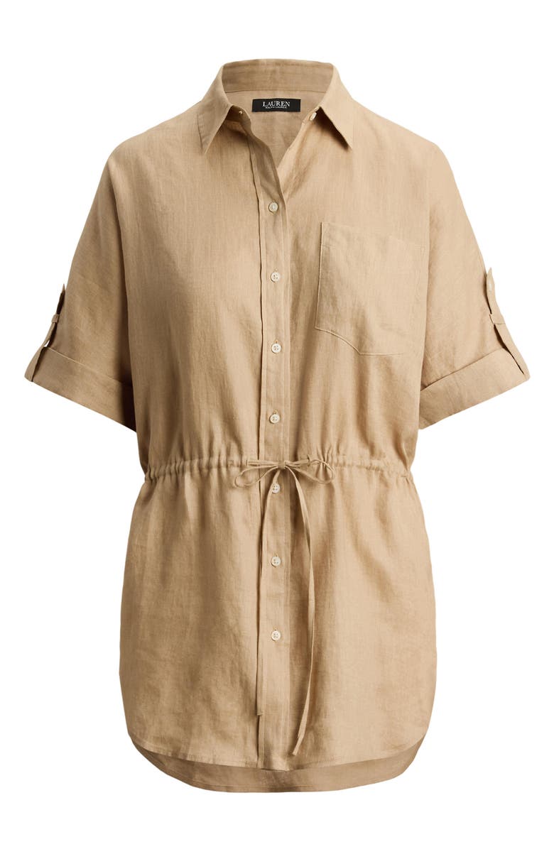Lauren Ralph Lauren Linen Roll-Tab Sleeve Tunic, Alternate, color, Birch Beige