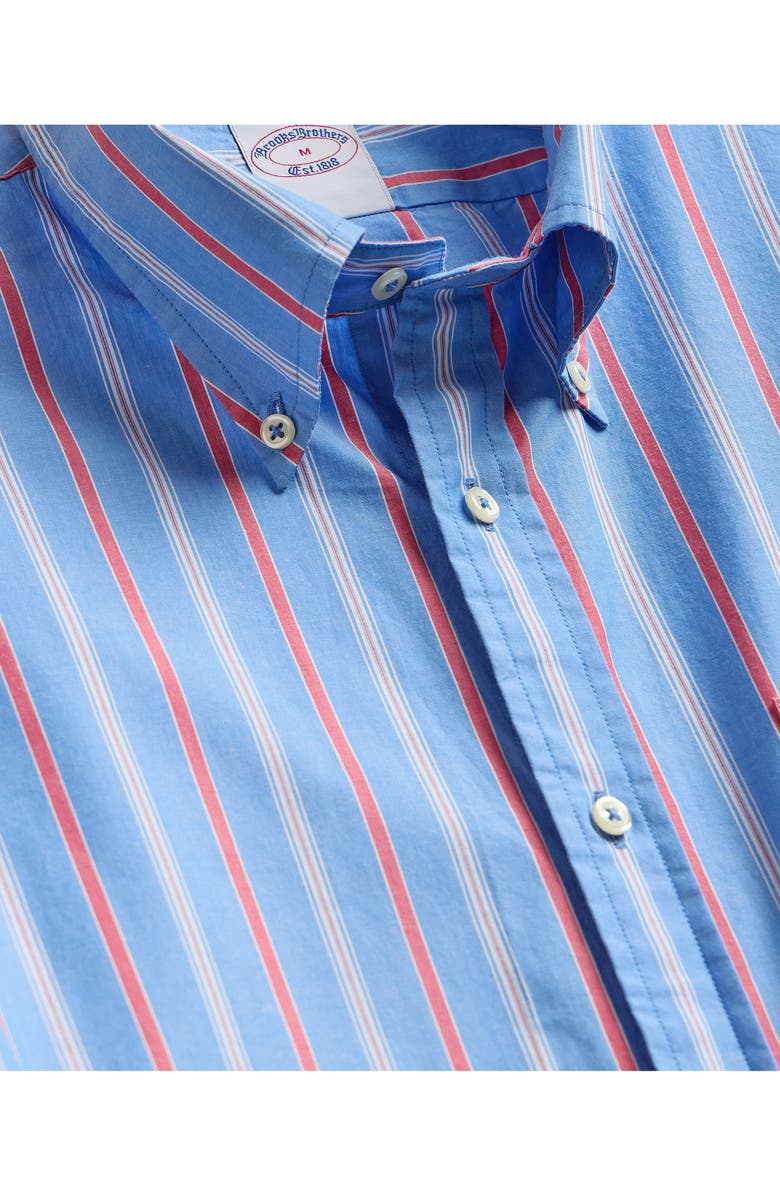 Brooks Brothers Friday Regular Fit Stripe Cotton Poplin Button-Down Shirt, Alternate, color, Palace Blue Cardinal Stripe
