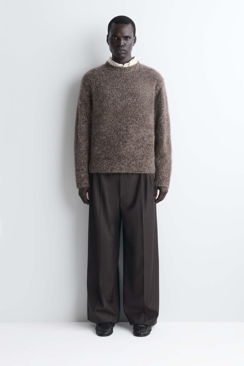 Two-tone Brushed Pure Cashmere Crew-neck Sweater, Alternate, color, MOCHA MÉLANGE