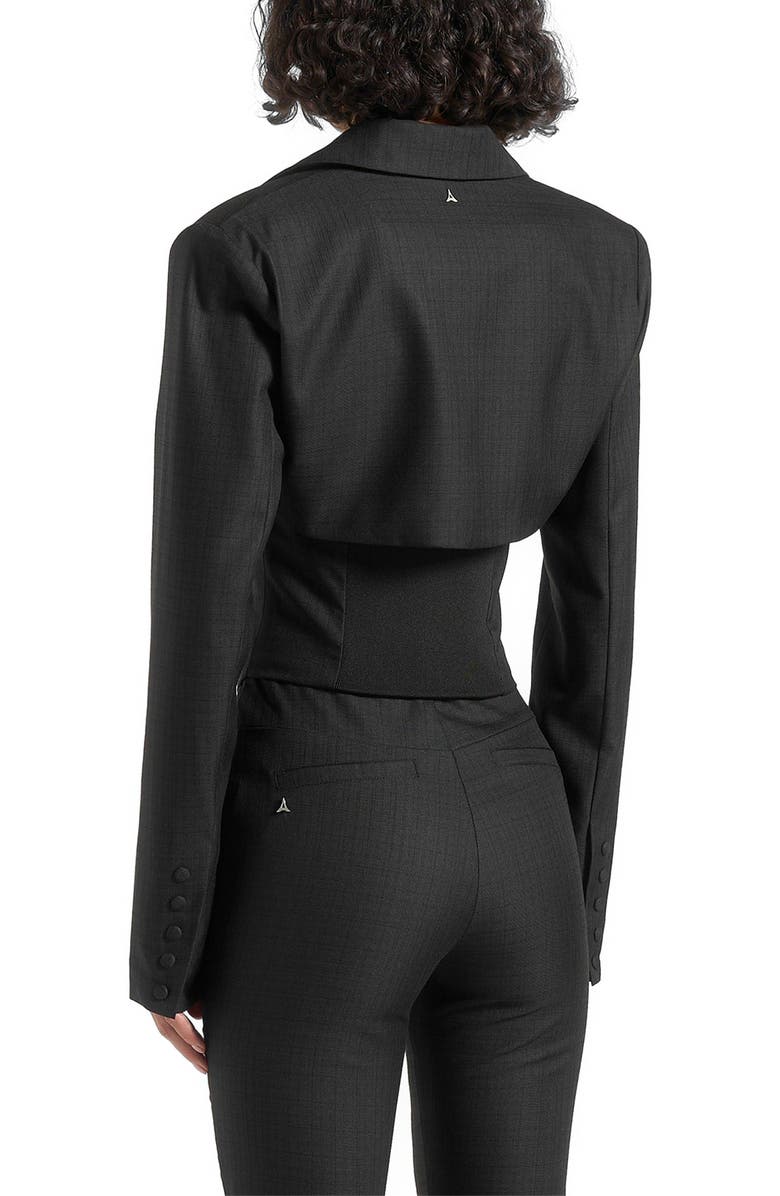 Manière De Voir Lise Cropped Tailored Blazer & Button Detail Bandeau, Alternate, color, Black