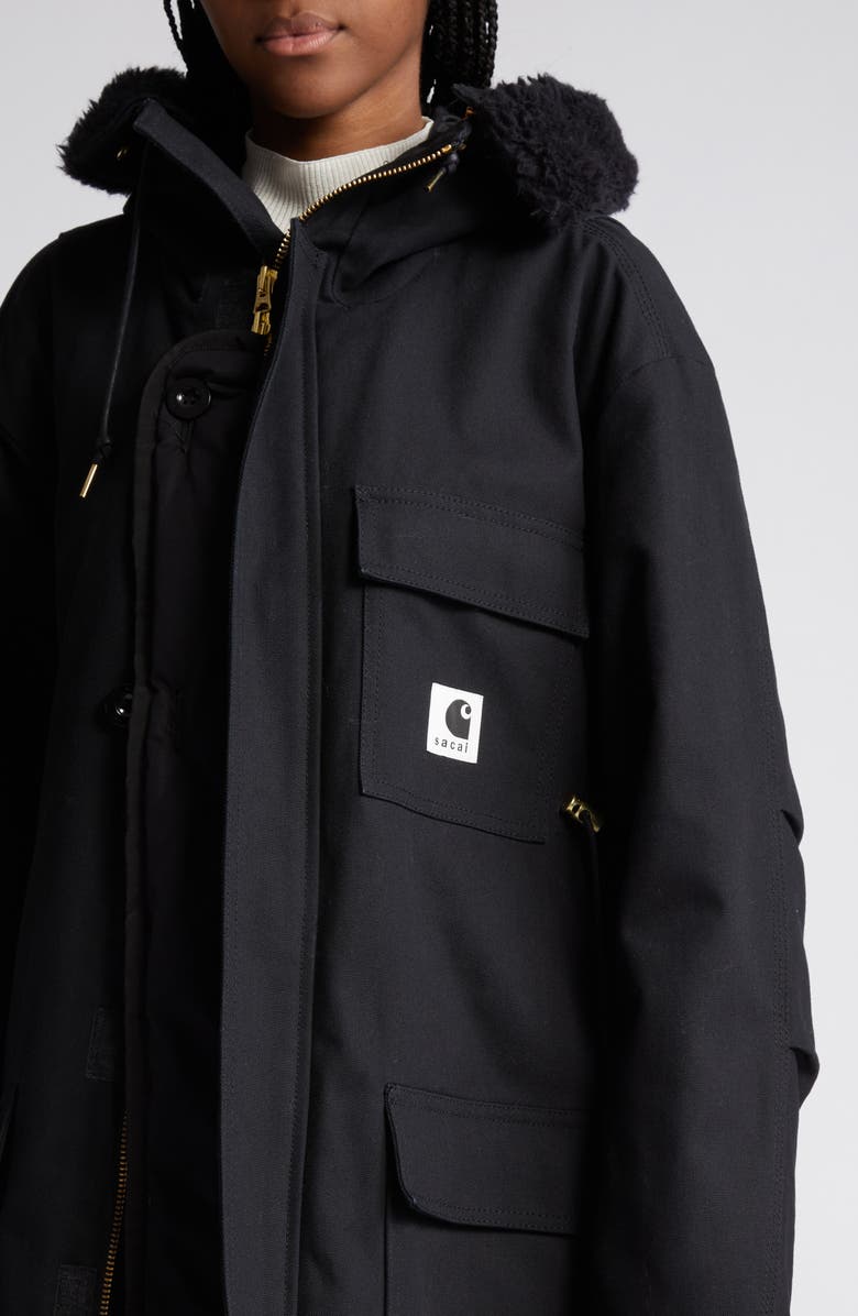 Sacai Carhartt WIP Cotton & Faux Shearling Parka, Alternate, color,