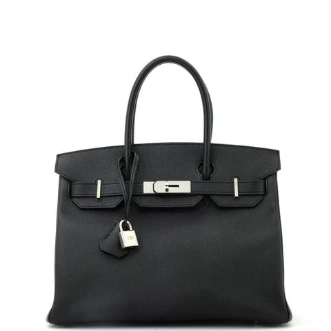 Birkin Handbag Black Epsom with Palladium Hardware 30