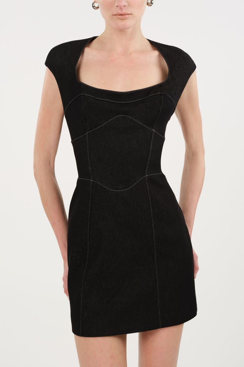 Backless Mini Denim Dress with Built-In Cup Detail, Alternate, color, Black