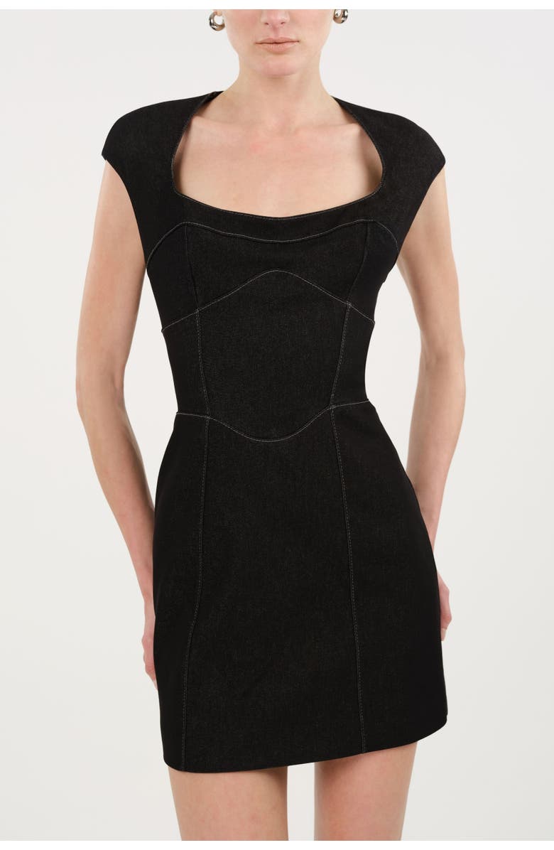 Nocturne Backless Mini Denim Dress with Built-In Cup Detail, Alternate, color, Black