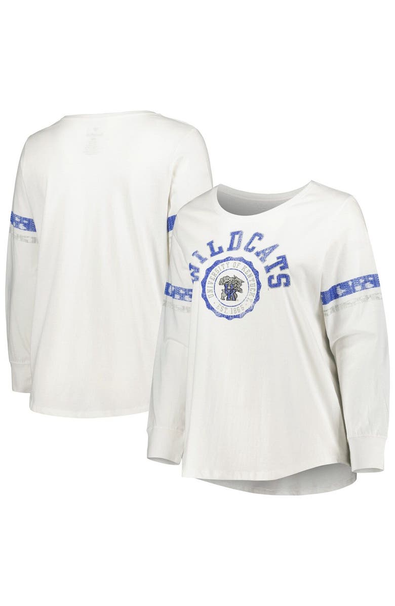PROFILE Women's White Kentucky Wildcats Contrast Stripe Scoop Neck Long Sleeve T-Shirt, Main, color, 
