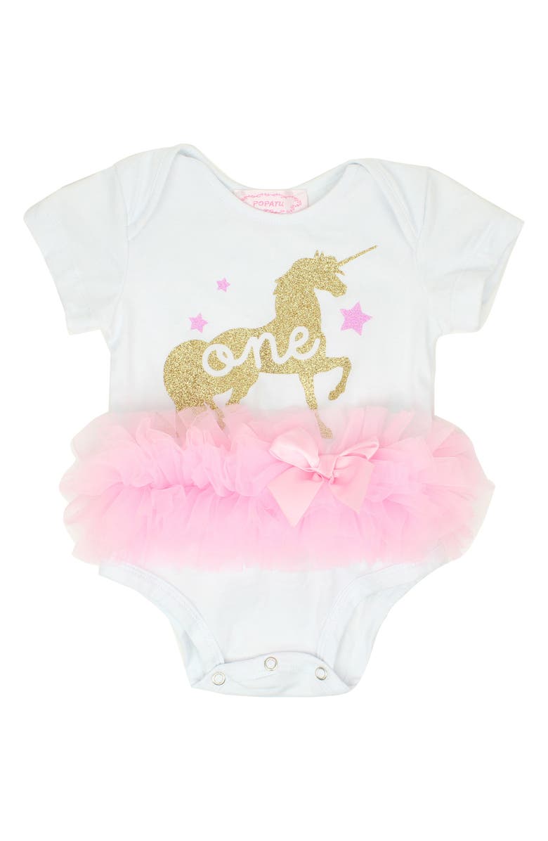 Popatu One Unicorn Tutu Bodysuit, Main, color,
