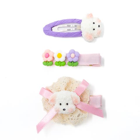 3pc Hair Clip Set - Puppy Blossom Pals