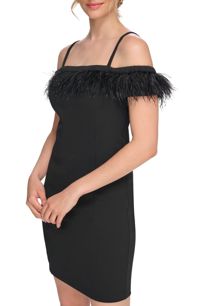 Feather Off-the-Shoulder Dress, Alternate, color, BLACK