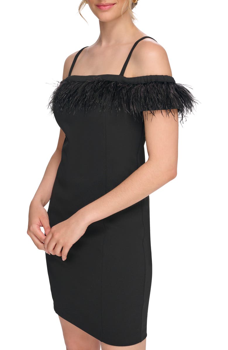 Kensie Feather Off-the-Shoulder Dress, Alternate, color, 