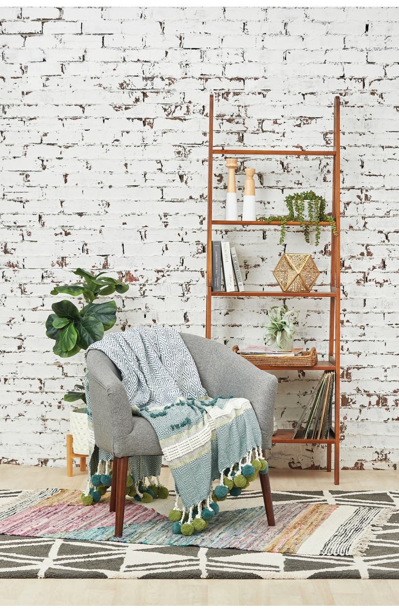 carol & frank Highland Geometric Pom-Pom 50" x 60" Throw Blanket, Alternate, color, Blue