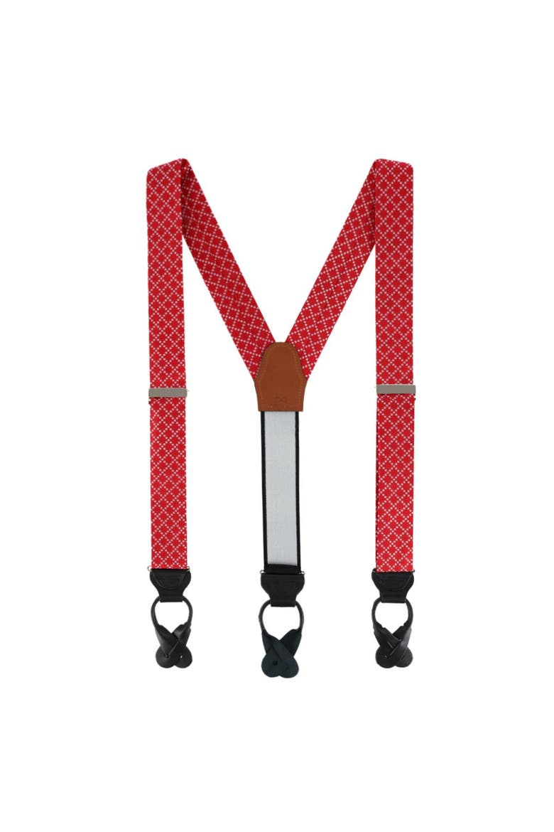 Rowan Geometric Pattern Silk Button End Suspenders, Alternate, color, Red