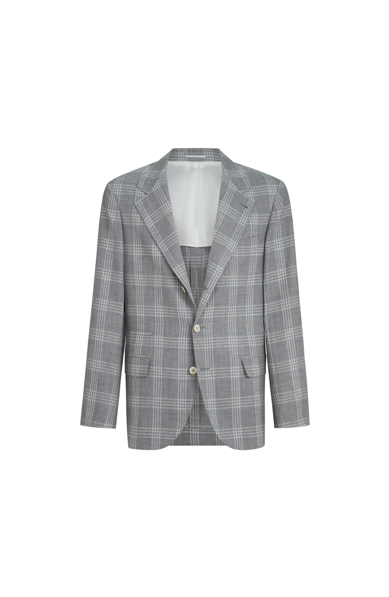 Brunello Cucinelli Tartan deconstructed blazer, Main, color, Light Grey