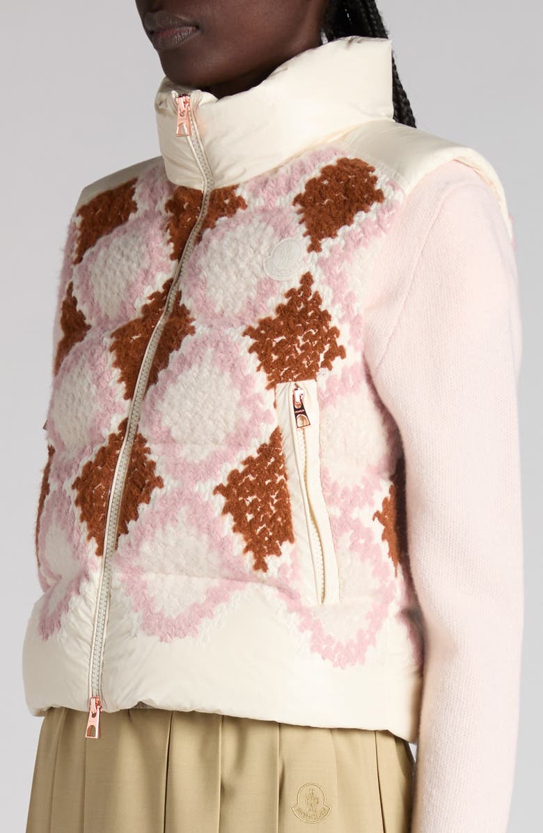 Moncler Armathia Embroidered Down Vest, Alternate, color, Beige/ Pink