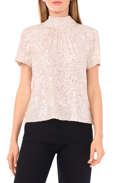 Sequin Mock Neck Top