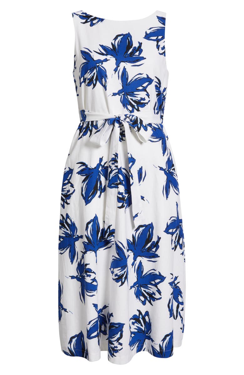 Anne Klein Floral Sleeveless Linen Blend Dress, Alternate, color, 