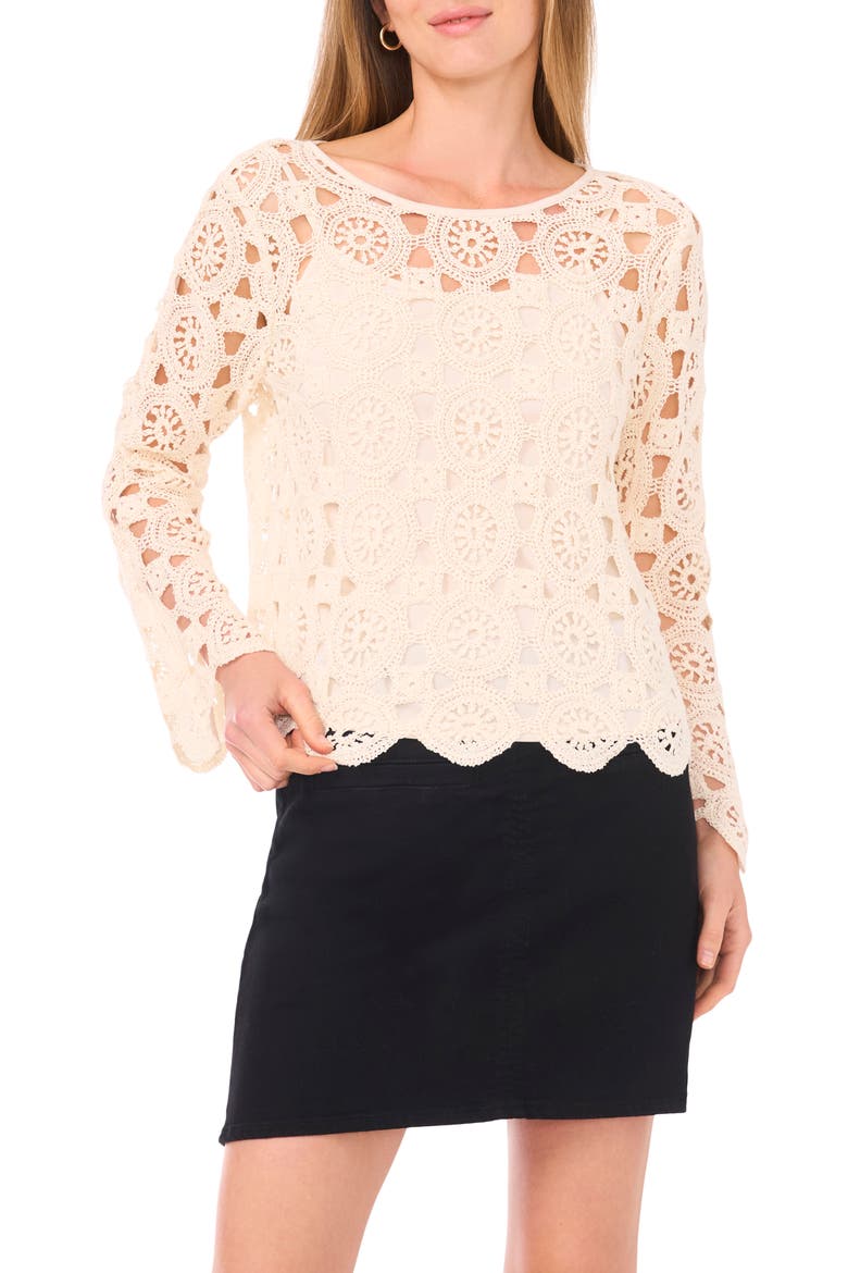 Flare Sleeve Open Stitch Top, Main, color, NATURAL