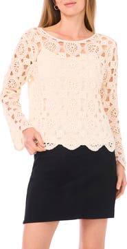 Vince Camuto Flare Sleeve Open Stitch Top