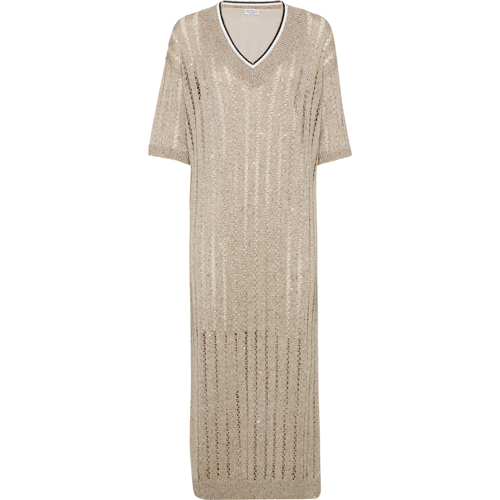 Brunello Cucinelli Dazzling Dress In Cool Beige