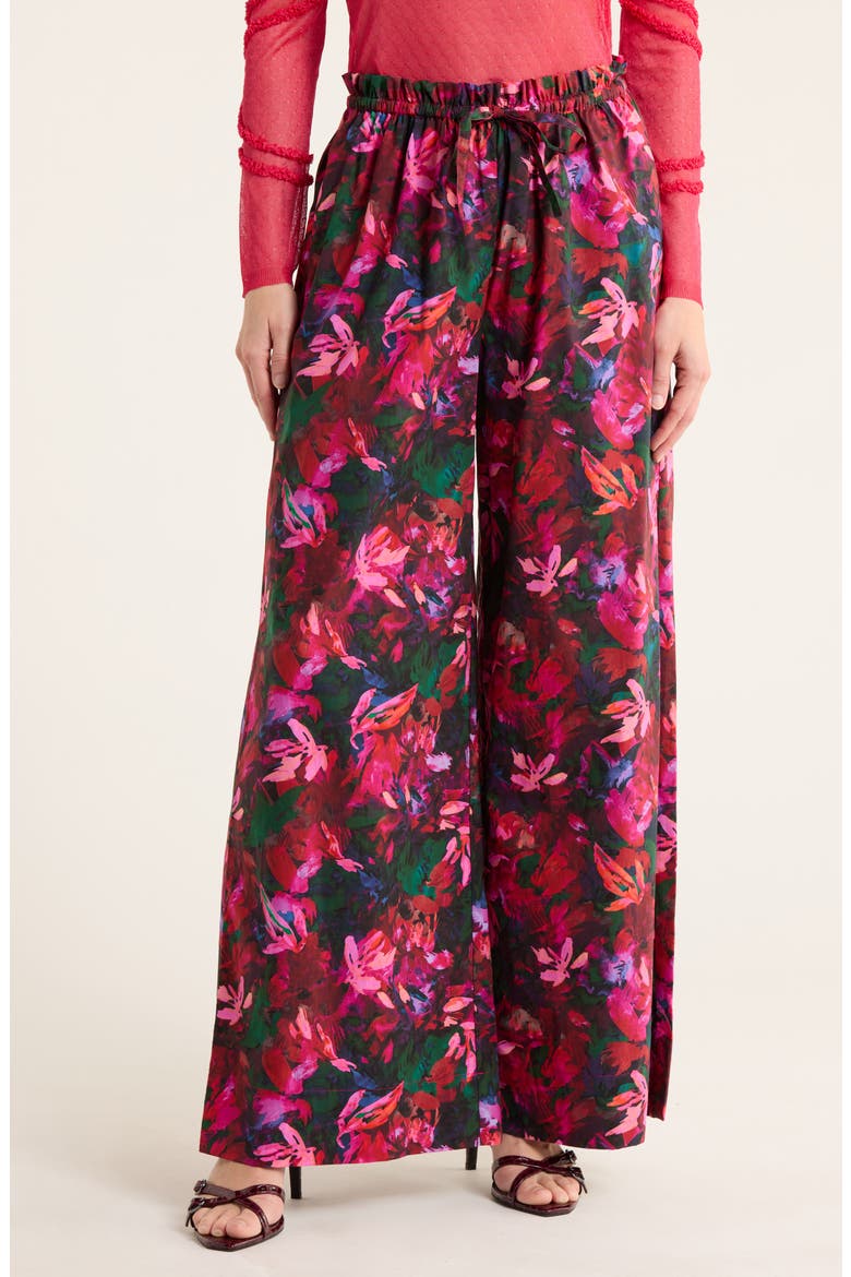 Sawyer Floral Cotton Wide Leg Pants, Main, color, HIBISCUS