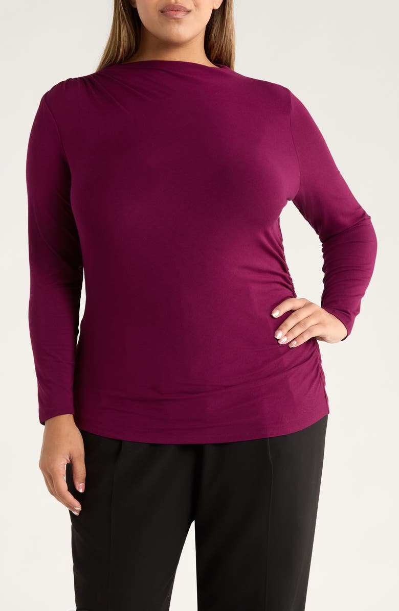 Liverpool Los Angeles Long Sleeve Ruched Jersey Top, Main, color, Wine Berry
