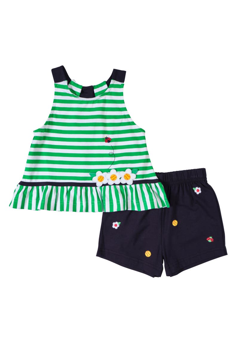 Knit Short Set With Softballs, Flowers, Ladybug, Main, color, Green/Navy