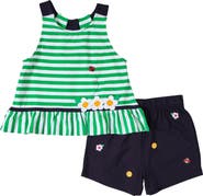 Florence Eiseman Knit Short Set With Softballs, Flowers, Ladybug