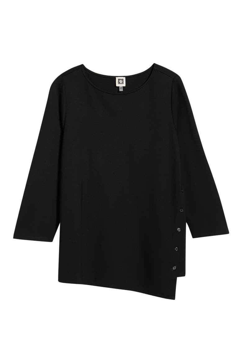 Asymmetric Button Hem Top, Alternate, color, ANNE BLACK