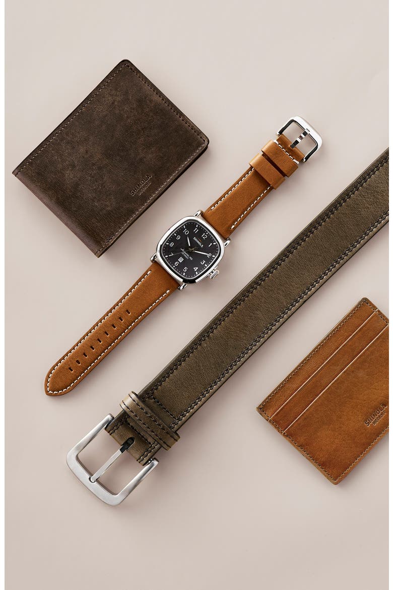 Double Stitch Leather Belt, Alternate, color, CHARCOAL