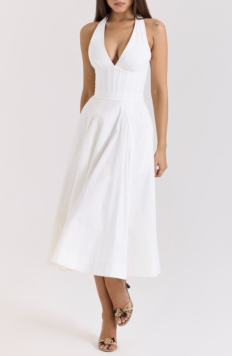 HOUSE OF CB Allena Halter Stretch Cotton Midi Dress, Main, color,