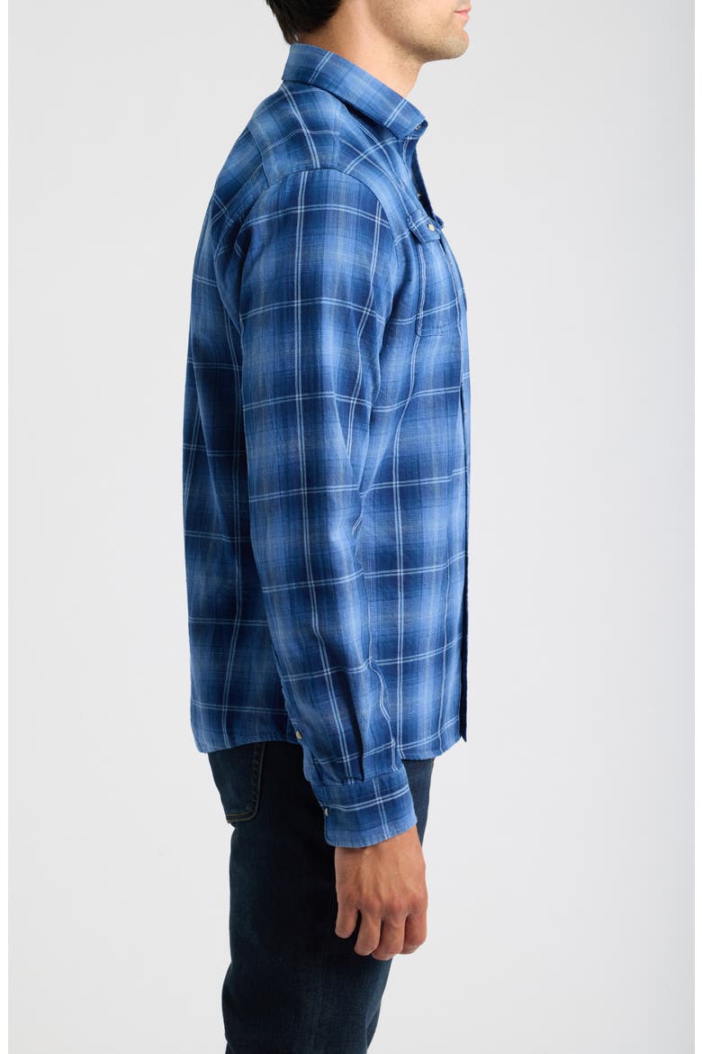 Snap Indigo Plaid Cotton Shirt, Alternate, color, LAKE
