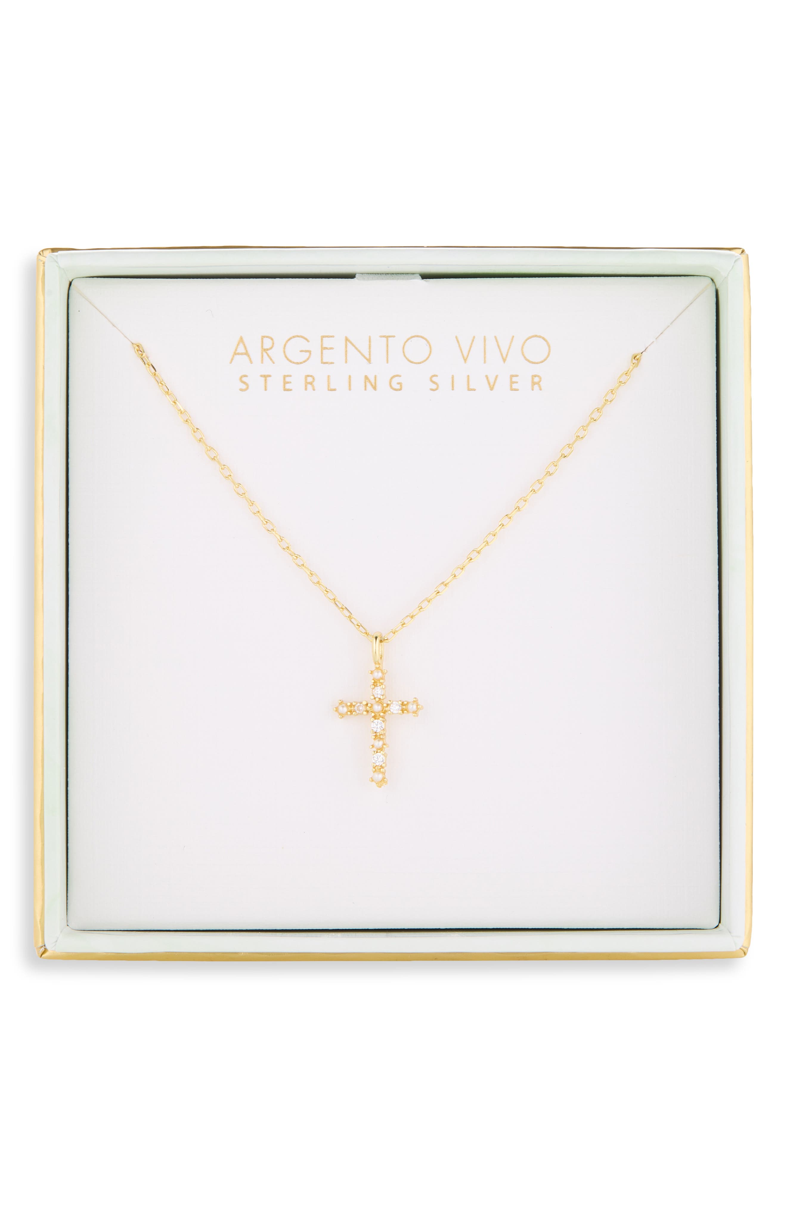 Imitation Pearl and Cubic Zirconia Cross Pendant Necklace