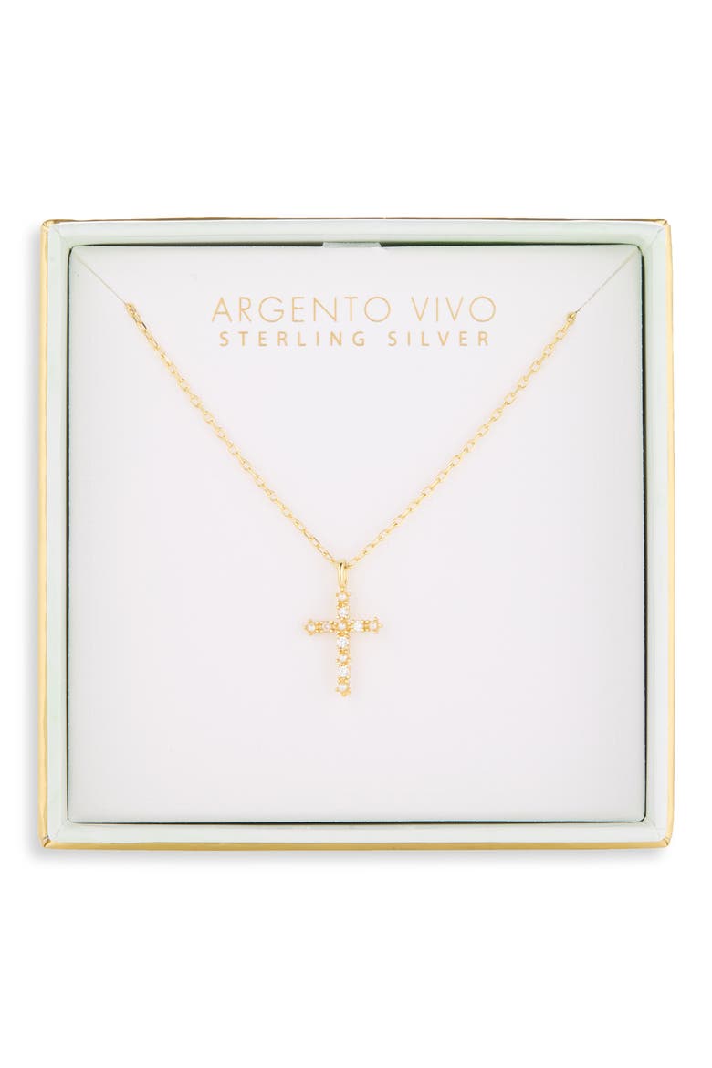 Imitation Pearl and Cubic Zirconia Cross Pendant Necklace, Main, color, GOLD