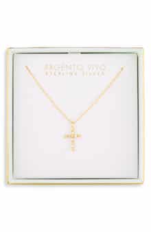 Imitation Pearl and Cubic Zirconia Cross Pendant Necklace
