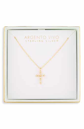 Imitation Pearl and Cubic Zirconia Cross Pendant Necklace