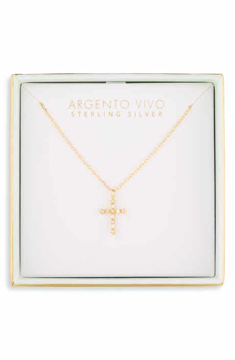 Imitation Pearl and Cubic Zirconia Cross Pendant Necklace