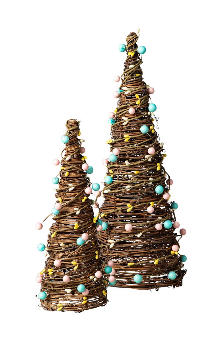 Glitzhome Set of 2 Easter Rattan and Berries Table Tree, Alternate, color, Brown