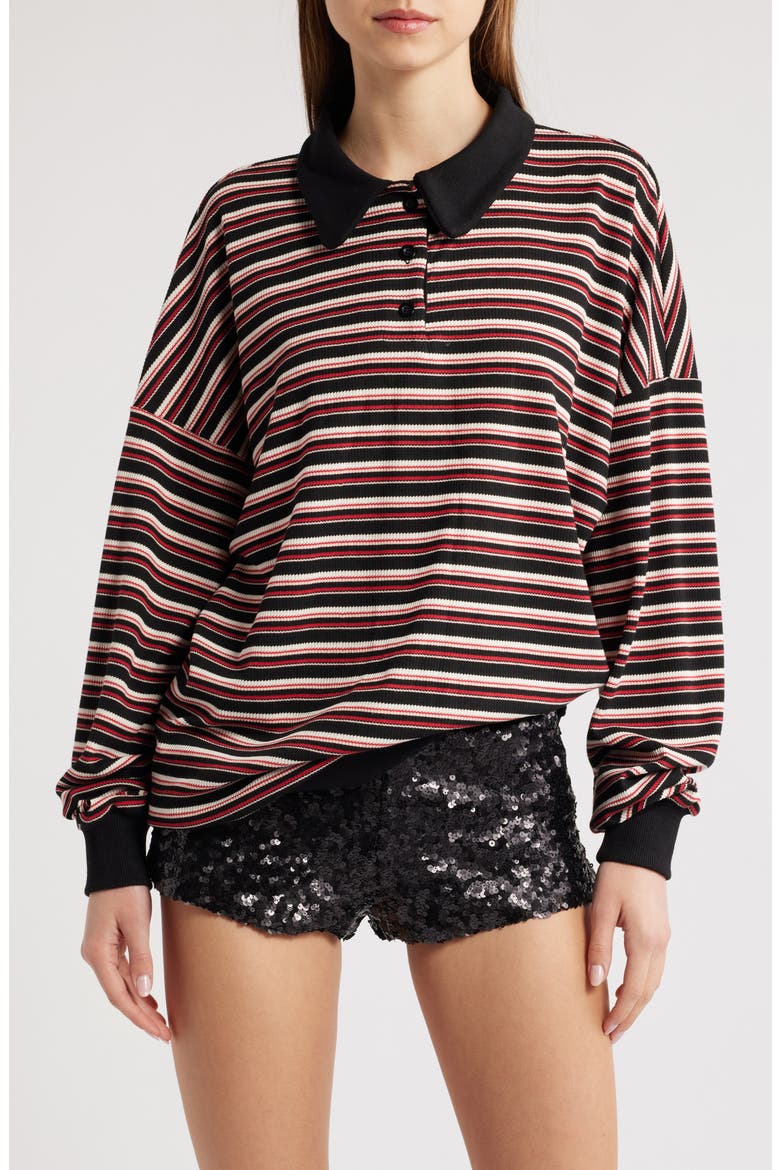 Rugby Stripe Long Sleeve Polo Shirt, Main, color, ONYX MULTI