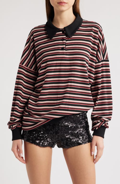 LIONESS LIONESS RUGBY STRIPE LONG SLEEVE POLO SHIRT 