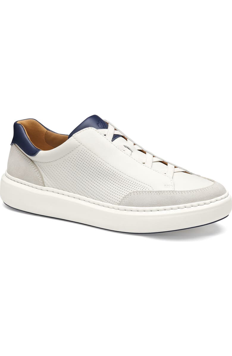 Johnston & Murphy Anders Perforated Leather Sneaker, Main, color, White Full Grain/ Suede